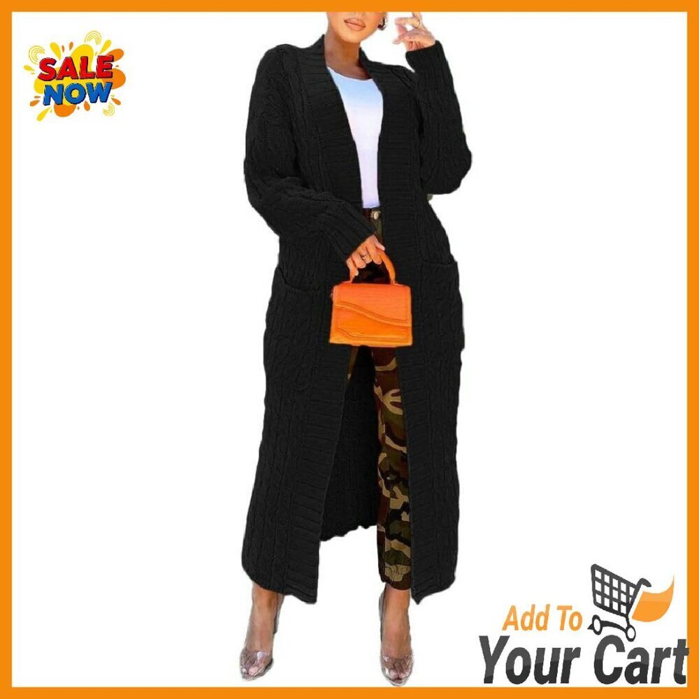 Oversized Cable Knit Cardigan with Pockets, Chunky Knit Floor Length Sweater